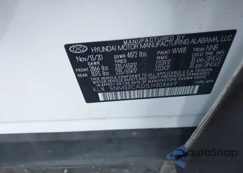 2020 Hyundai Santa Fe Sel из США, поврежденный, VIN 5NMS3CAD1LH304669